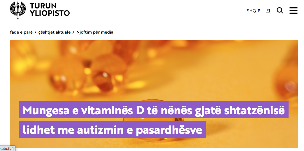 Shkencëtarët finlandezë dhe amerikanë: Mungesa e vitaminës D rrit 44 % rrezikun e autizmit